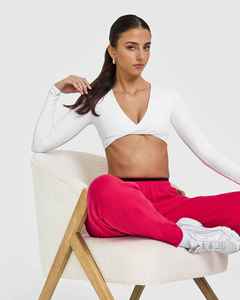 Top Corto de Cuello Alto Blanco para Mujer, Sin Costuras, Transpirable, Ligero, Elástico en Cuatro Direcciones, Ropa Deportiva, Color Sólido, Ajustado - Product Image 6