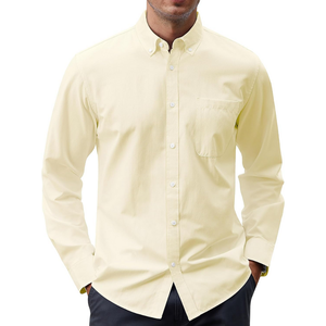 Camisa de Vestir para Hombre, Color Amarillo Crema, Sólida, Manga Larga, Algodón Suave, Fácil Cuidado, Calidad Premium, Venta al Por Mayor - Product Image 1