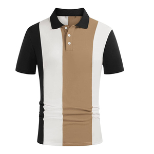 T-shirt décontracté uni pour homme en coton/élasthanne tricoté à séchage rapide, manches courtes, avec logo frontal – Noir, Blanc, Marron - Product Image 2