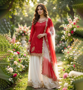 Wholesale Stitched Designer Indian Sequin Embroidered Crepe Sharara Gharara <b>Kurti</b> Set Diwali Wedding PartyWear 3Pcs Premium - Product Image 1