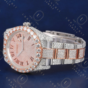 Montre mécanique personnalisée, diamant moissanite taille ronde, acier inoxydable, analogique, automatique, artisanale, bijoux sertis de pierres - Product Image 2
