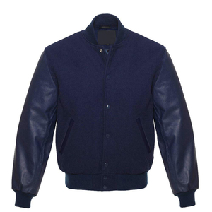 Customize Logo Unisex Leather Sleeve Geometric Pattern Stand Collar 100% Wool Breathable Varsity <b>Jacket</b> - Product Image 6