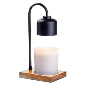 Lampe chauffe-bougie de table design avec base en bois, bras en métal et abat-jour en verre élégant pour la décoration intérieure - Product Image 4