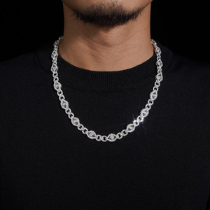 สร้อยคอโมอิสซาไนต์แบบ Iced Out Infinity Link Chain หรูหรา สไตล์ฮิปฮอปสำหรับผู้ชาย ประกายระยิบระยับ สีเงิน - Product Image 1