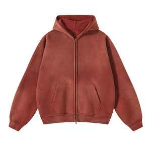 Hoodie Homme Streetwear Personnalisé en Coton Coupe Boxy, Zippé, Oversize, Délavé à l'Acide et à la Pierre, Effet Vintage, Délavé par le Soleil et Usé - Product Image 3