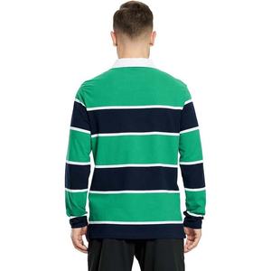 Men's Long Sleeve Striped Polo Shirt Green Navy White Cotton Turn-<b>down</b> Collar Regular Fit All Seasons - Product Image 2