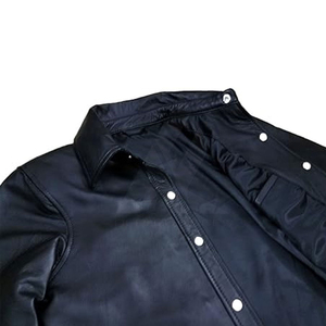 100% Silk Leather Men's Plus Size Winter <b>Long</b> <b>Sleeve</b> Black Satin <b>Undershirt</b> T-Shirt Breathable Embroidered Stand Collar - Product Image 4