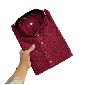 ชุดผ้าฝ้ายปักลายผ้าเรยอนสำหรับผู้ชายพร้อมสีน้ำตาลแดง - Product Image 1