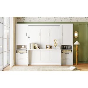 Letto a scomparsa matrimoniale con armadio, cassetti e mensole, colore bianco, include letto a parete (Vecchio SKU LP000909AAK 1) - Product Image 3