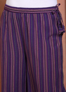Pantalon Palazzo Premium en Coton Khadi Teint en Fil Rayé Violet, Décontracté, Ethnique, Respirant, Tissé à la Main, Coupe Large pour Femme - Product Image 2