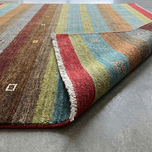 Tapis traditionnel multicolore en laine noué à la main, style Gabbeh, avec motif tribal rayé, tapis décoratif pour salon - Product Image 6