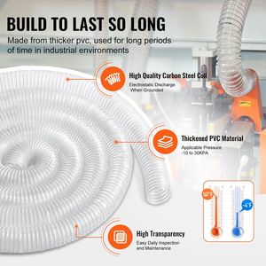Tubo Flessibile per Aspirazione Polveri in PVC Rinforzato 2.5 X 20, Resistente alle Forature, Trasparente con Spirale in Filo d'Acciaio al Carbonio 4 X - Product Image 5