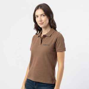 Camiseta Polo de Algodón Marrón para Mujer, Marca Hawk Eye, Manga Corta, Estilo Casual, Color Sólido, Logotipo con Letras en la Parte Delantera - Product Image 1