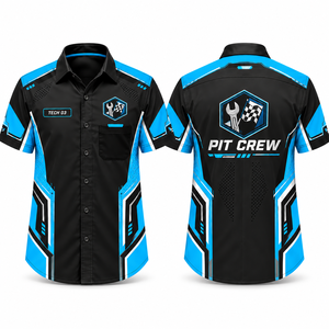 Uniforme d'équipe personnalisé pour adultes, chemise de course pour équipe de pit stop, manches courtes, coton imprimé, vêtements de travail pour mécaniciens de course, boutonnée, respirante - Product Image 6