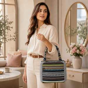 Sac cosmétique en jute multicolores de qualité supérieure |   Sac de transport réutilisable avec poignée durable et fermeture éclair |   Qualité d'exportation OEM, vente en gros en Inde - Product Image 3