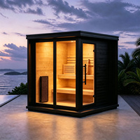 Sauna extérieur en cèdre rouge, sauna carré à vapeur pour 2-3 personnes, chauffage au bois noir, OEM avec option de luminothérapie rouge et Wi-Fi intelligent