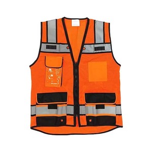 Chaleco reflectante de alta visibilidad naranja sin mangas, ropa de trabajo con cremallera y bolsillos, precio económico, MOQ bajo - Product Image 1