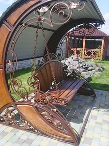 Decorative Wrought Iron <b>Swing</b> Chair Luxury Garden Furniture with Canopy <b>for</b> Resort Patio and Backyard Relaxation - Product Image 4