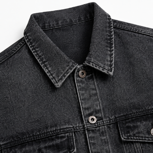 Chaqueta vaquera negra personalizada para hombre, estilo camionero, de algodón lavado, talla grande, venta al por mayor OEM - Product Image 6
