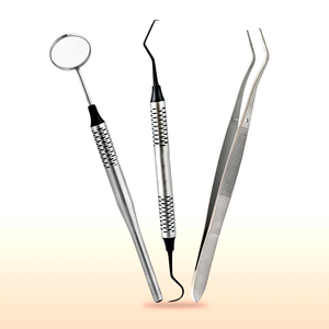 Kit de base pour étudiants en dentisterie, 3 pièces : Miroir, Explorer, Pince, en acier inoxydable, certifié CE - Product Image 5