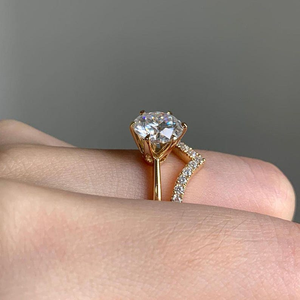 Anillo Solitario de Diamante Blanco Radiante de Corte Redondo, Conjunto de Joyería de Compromiso de Oro Sólido, Regalo de Aniversario, Anillo Elegante para Mujer - Product Image 4