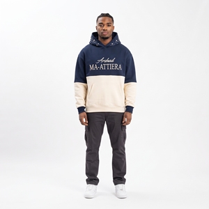 <b>Men</b> Two Tone <b>Navy</b> Cream Hoodie Pullover Streetwear <b>Fleece</b> Sweatshirt Rhinestone Hood Detail Custom OEM ODM Wholesale Fit - Product Image 6