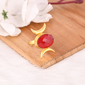 Red Hydro Gemstone <b>Ring</b> Gold Plated Brass Handmade <b>Adjustable</b> Fashion <b>Ring</b> for Women - Product Image 3