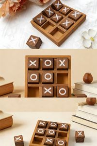 Jeu de Tic Tac Toe Décoratif en Bois Élégant avec Pièces en Laiton X et O – Jeu Classique - Product Image 5