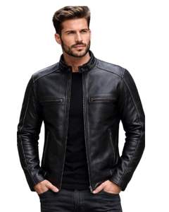 Chaqueta de Motociclista para Hombre, Diseño Clásico con Letra Bordada, Cuero Genuino, Corte Ajustado, Color Marrón - Product Image 1
