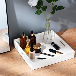 White Wooden Serving Tray With Handles <b>Square</b> Countertop Organizer Decorative Tray For <b>Kitchen</b> & Bathroom At Export Wholesaler - Product Image 4