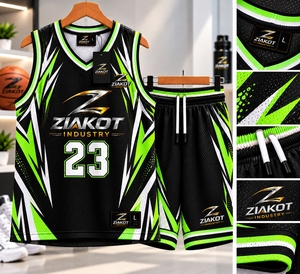 Venta al por Mayor Directa de ZIAKOT INDUSTRY, Jersey de Baloncesto Personalizado con Patrón 3D Negro y Verde, Hojas de Palma Tropicales Hawaianas Auténticas - Product Image 4