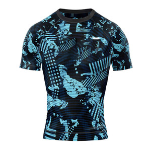 Camiseta de Artes Marciales Mixtas Personalizada por Sublimación, Unisex, Ajustada, de Secado Rápido, Duradera, Transpirable, Mezcla de Spandex/Poliéster, Azul y Blanco - Product Image 1