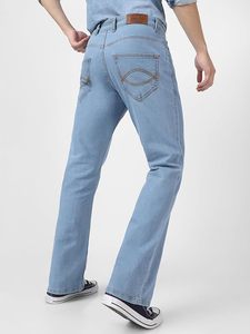 Jean en denim tissé uni délavé clair pour homme, coupe droite décontractée, jambe droite, coupe bootcut, 100 % coton, hiver-printemps - Product Image 2