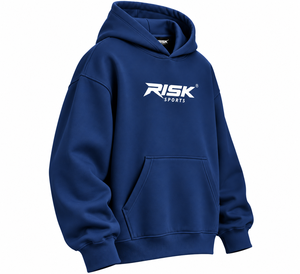 Risk Sports <b>Men's</b> Solid Winter <b>Navy</b> Blue <b>Fleece</b> Pullover Hoodie with Silk Screen Printed Front Kangaroo Pocket - Product Image 3