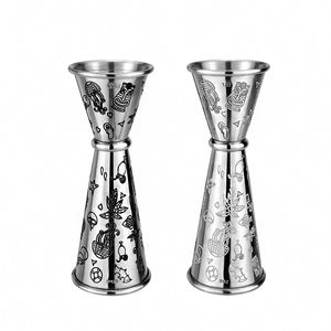 Vaso Medidor de Acero Inoxidable Estilo Japonés con Grabado Tiki, 1+2 oz, Doble Extremo, con Medidas Láser, para Bartender, Jigger para Cócteles - Product Image 1