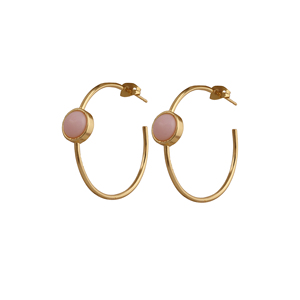 Pendientes de Aro de Ópalo Hechos a Mano - Pendientes de Aro con Gema Rosa para Mujer - Joyería Boho Minimalista Antideslustre - Regalo - Product Image 4