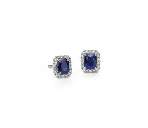 10K Gold Radiant <b>Blue</b> Luxury Women's Diamond (Natural) <b>Stud</b> <b>Earrings</b> - Product Image 1