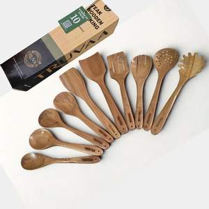 Juego de 10 Utensilios de Cocina de Madera de Teca Natural para Cocina, Juego de Utensilios de Madera de Teca Hechos a Mano, Juego de Cucharas y Espátulas de Cocina - Product Image 2
