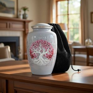 Urne funéraire bouddhiste gravée en forme de lotus - Urne commémorative spirituelle en aluminium, urne décorative pour cendres humaines - Product Image 1