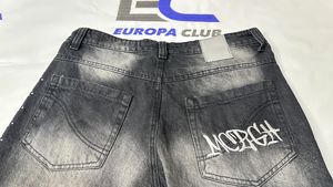 Shorts en jean pour homme, style streetwear personnalisé, baggy, effet usé, délavé à l'acide, avec strass de haute qualité - Product Image 2