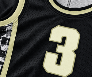 Maillot de basket-ball personnalisé noir et jaune, sublimé, en mesh, sans manches, uniforme d'équipe - Product Image 3