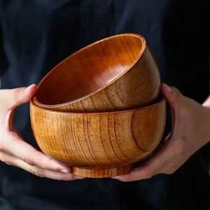 Vintage Chinese Style Wooden Bowl Set Large Household <b>Tableware</b> Made From Whole Wood Simple and Elegant - Product Image 5