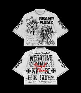 Camiseta de algodón 100% de corte holgado con letras frontales vintage, lavado ácido y pedrería para hombre - Product Image 5