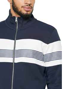 Sweat-shirt à fermeture éclair bleu marine pour homme, design rayé, coupe classique, tricoté, manches longues, col montant, style automne - Product Image 5