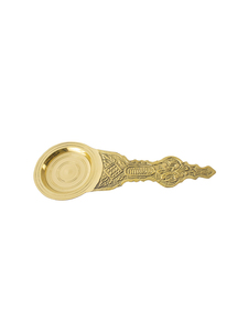Cuillère traditionnelle en laiton pour Aarti Pooja, cuillère rituelle sculptée dorée, petit accessoire de culte - Product Image 3