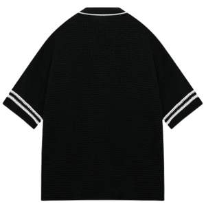 เสื้อเบสบอลถักโครเชต์สำหรับผู้ชาย แขนสั้น ติดกระดุม แต่งลายทาง เสื้อถักลำลอง รับผลิตตามแบบ (OEM) ขายส่ง - Product Image 2