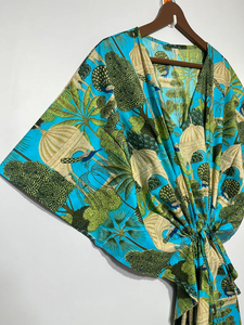 Robe Kaftan sans manches en coton à imprimé floral tropical décontracté pour l'été, pour femme, style plage Asie-Pacifique, en stock - Product Image 3