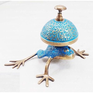 Campana de Servicio Antigua de Latón Macizo con Acabado de Esmalte Azul Turquesa Vintage, Campana de Escritorio Decorativa Hecha a Mano de Metal - Product Image 5