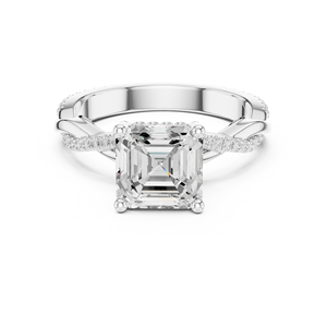 แหวนหมั้นผู้หญิงดีไซน์หรูหรา ทำจากทองคำขาว 14k ประดับเพชรทรง Asscher Cut แบบฝังเพชรเรียงเป็นเกลียว แหวนสัญญาสำหรับเธอ - Product Image 1