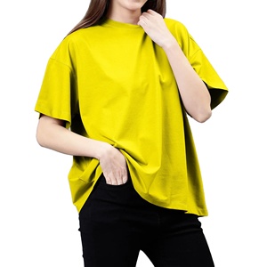 T-shirt décontracté pour femme, coupe oversize, col rond, manches mi-longues, couleur unie, tricoté, coupe droite, épaules tombantes, jaune, longueur normale, été - Product Image 4